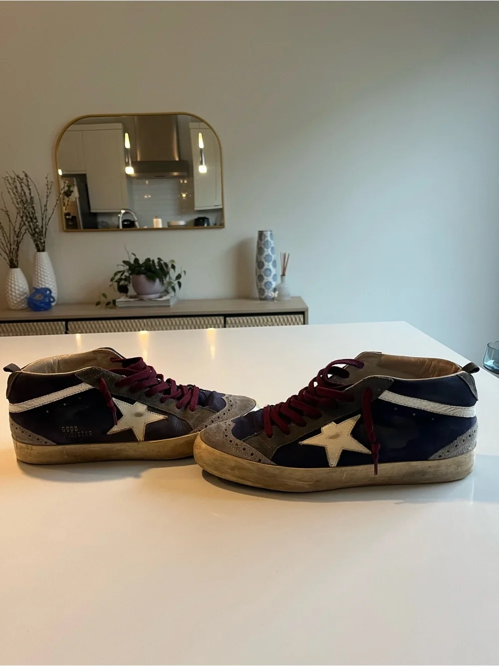 Golden Goose Navy, Burgundy and Beige Midstar High-Top Sneaker - Picture 6 of 12
